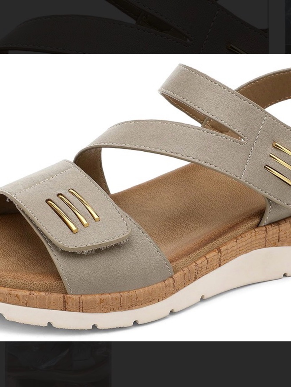 Everyday Comfort Women's Beige Strappy Sandal with Gold Trim